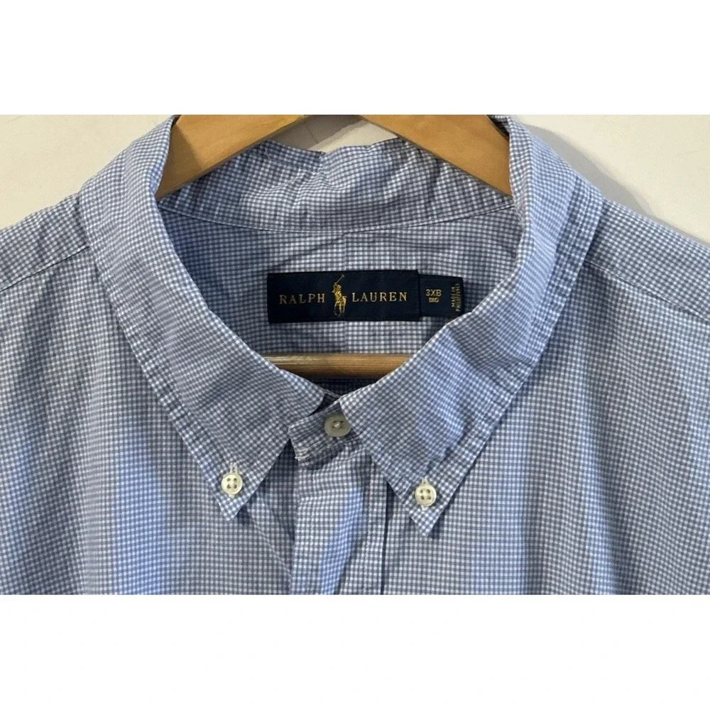 Mens Ralph Lauren Big & Tall L/S Button Down Shirt Blue White Check 3XB Clean